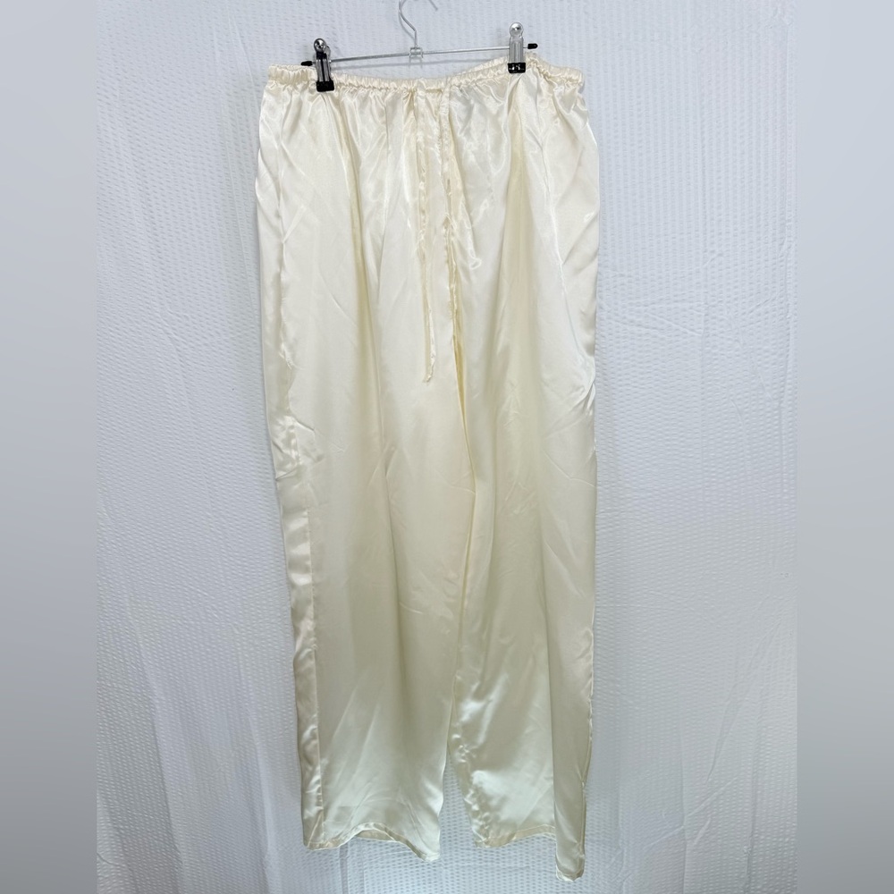 valerie stevens Satin Effect Cream pajama pants size large drawstring loungewear